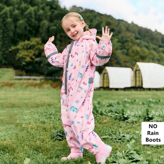 Camouflage Print Kids Raincoat With Visor Hood Reflective Strips Waterproof Toddler Cute Animal Outdoor Travel Coverall Raincoat