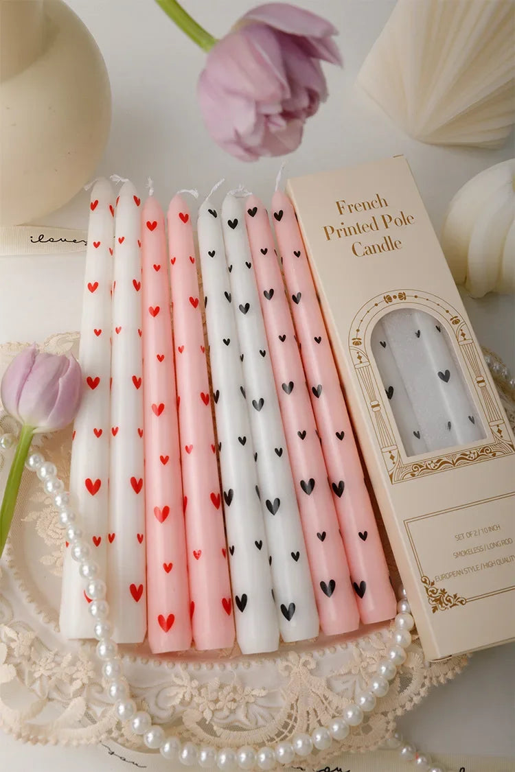Romantic 2PCS 25CM Long Pole Printed Candles - Wholesale Smokeless Column Wax, for Wedding, Valentine's Day & Banquet