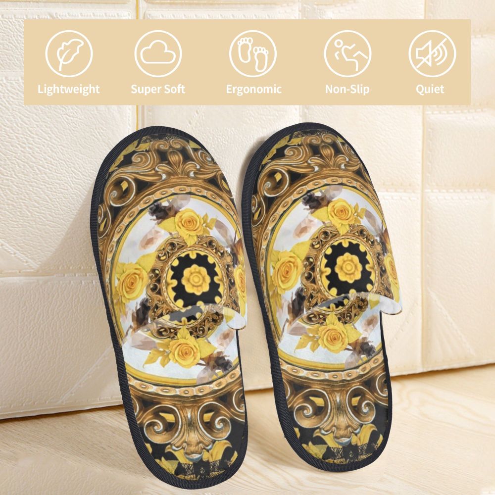 Custom Vintage Baroque Prints Greek Ornament Golden Meander Meandros Soft Scuff Memory Foam Slippers Women Hotel House Shoes