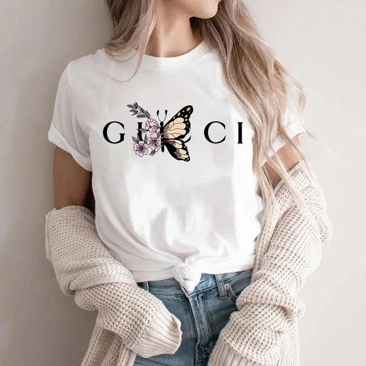 High Quality Women's T Shirt Letter Printed Daily Blouse Tops Summer Classic Style Short Sleeve Female Harajuku Y2K Tee