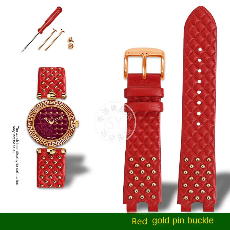 Shenyu Watchband with u-shaped interface For VERSACE Vanitas micro Leather strap Replace watch bracelet female Watch Accessories