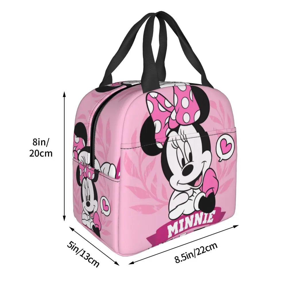 Custom Mickey Pink Minnie Mouse Lunch Bag Women Creative Design Cooler Warm Insulated Lunch Box for Kids School