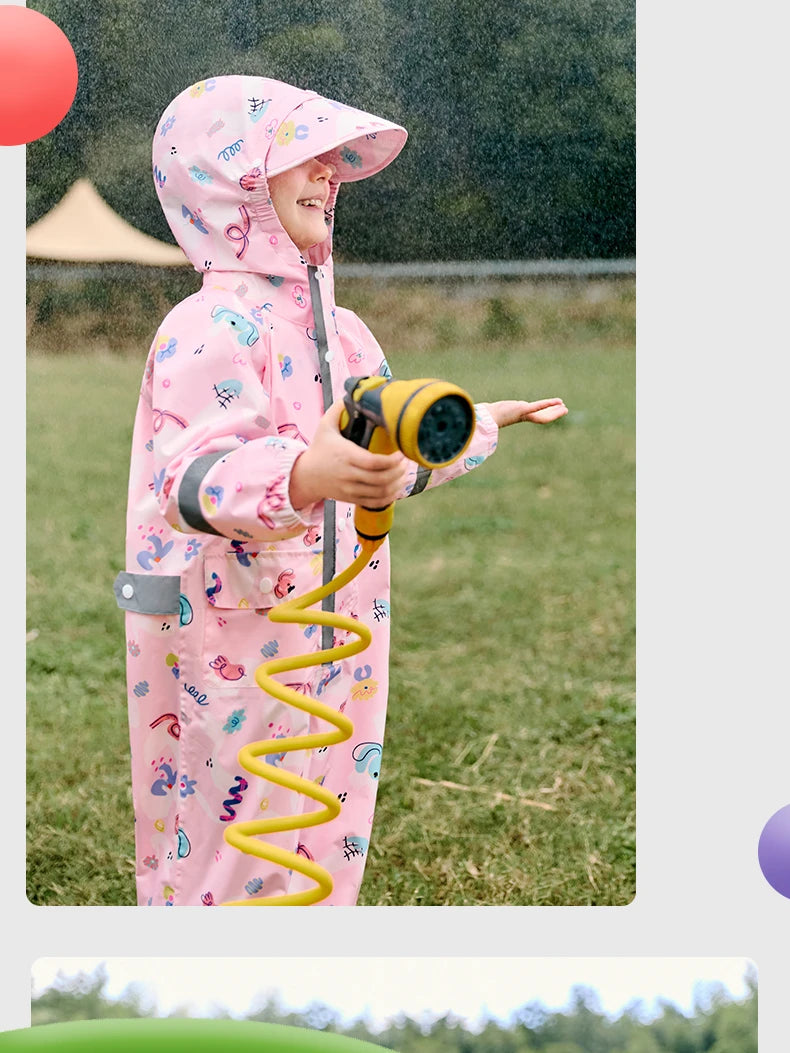 Camouflage Print Kids Raincoat With Visor Hood Reflective Strips Waterproof Toddler Cute Animal Outdoor Travel Coverall Raincoat