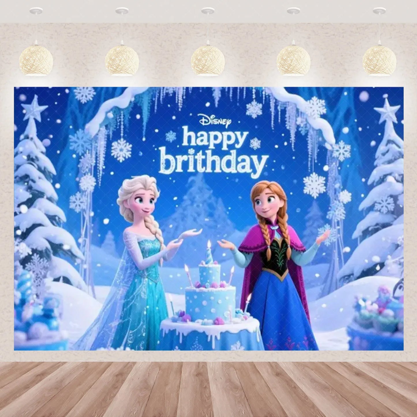 Frozen Elsa Anna Princess Theme Backdrop Frozen Birthday Party Decoration Baby Shower Supplies Background Photo Prop Girl Gift