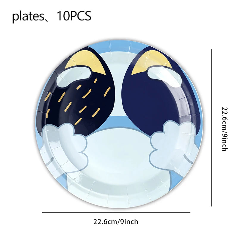 New Cartoon Dogs Birthday Party Decoration Full Set Kit Blue Dog Happy Birthday Plates Napkins Cups Tableware Supplies Kid Favor