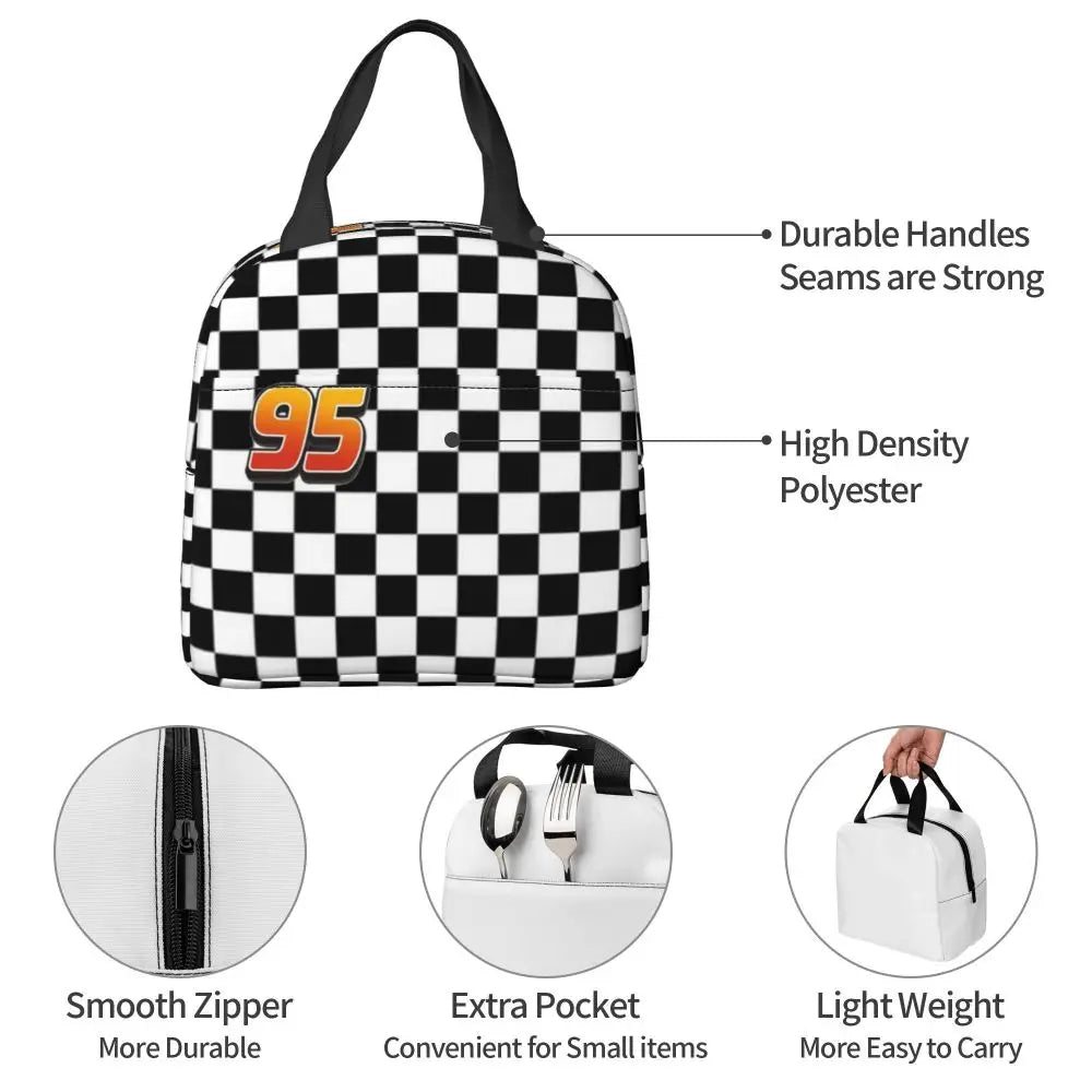 Custom Car 95 Lightning Mcqueen Insulated Lunch Bag for Women Resuable Racing Car Thermal Cooler Bento Box Office Picnic Travel