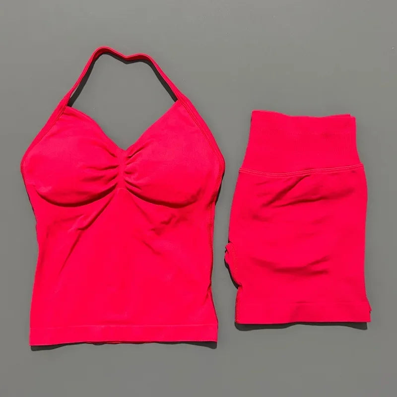 2 Pieces Sports Set Women Backless Tank Yoga Tops High Waist