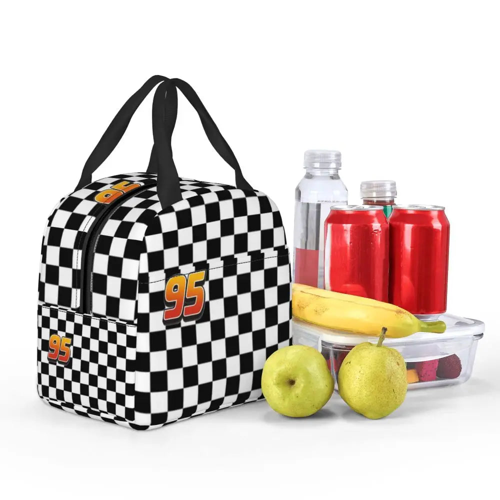 Custom Car 95 Lightning Mcqueen Insulated Lunch Bag for Women Resuable Racing Car Thermal Cooler Bento Box Office Picnic Travel