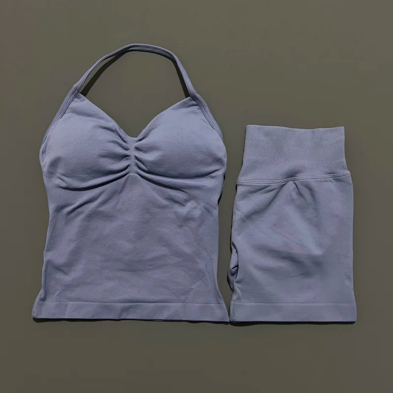 2 Pieces Sports Set Women Backless Tank Yoga Tops High Waist