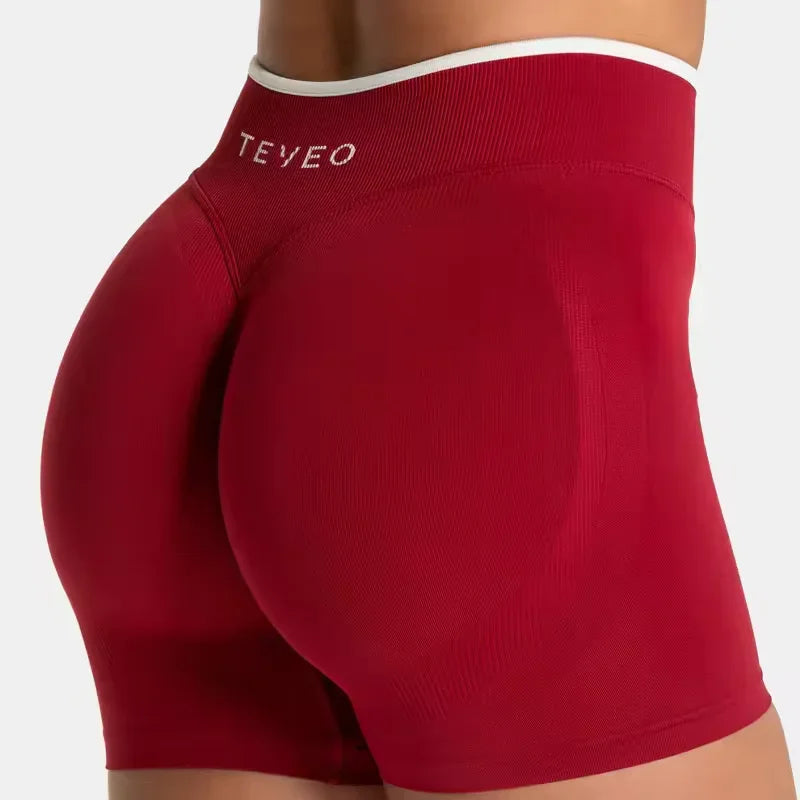 TEVEO Women's Color Block Yoga Shorts - Butt-lifting, Breathable, High-elasticity, Gym Workout & Running Shorts