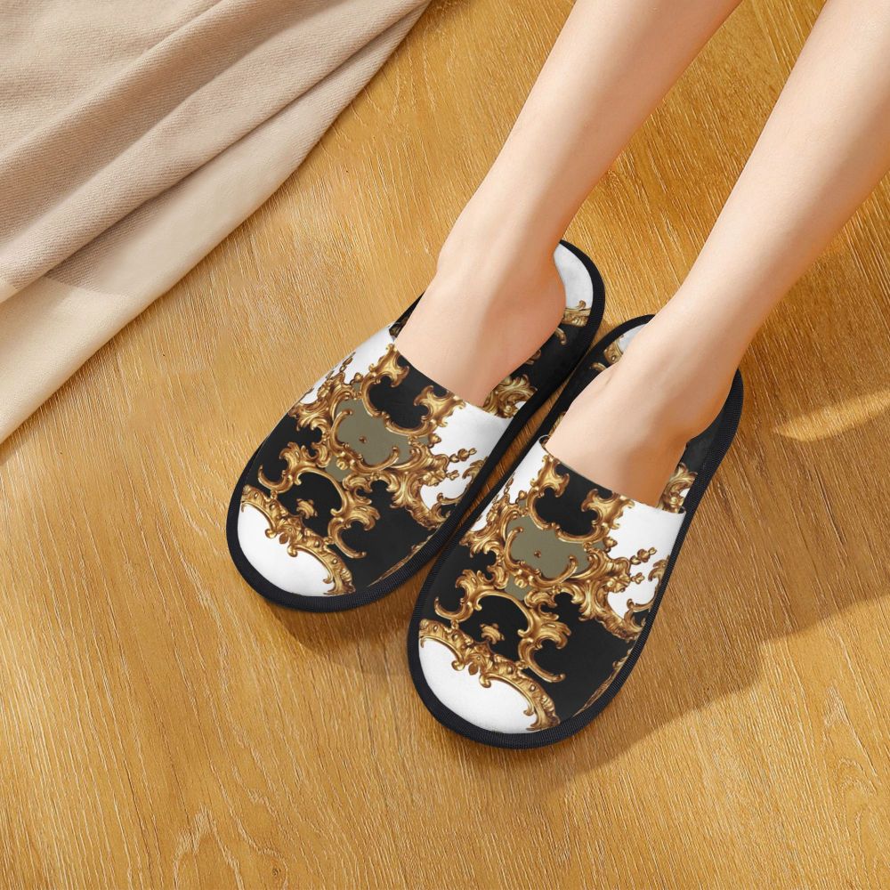 Custom Vintage Baroque Prints Greek Ornament Golden Meander Meandros Soft Scuff Memory Foam Slippers Women Hotel House Shoes
