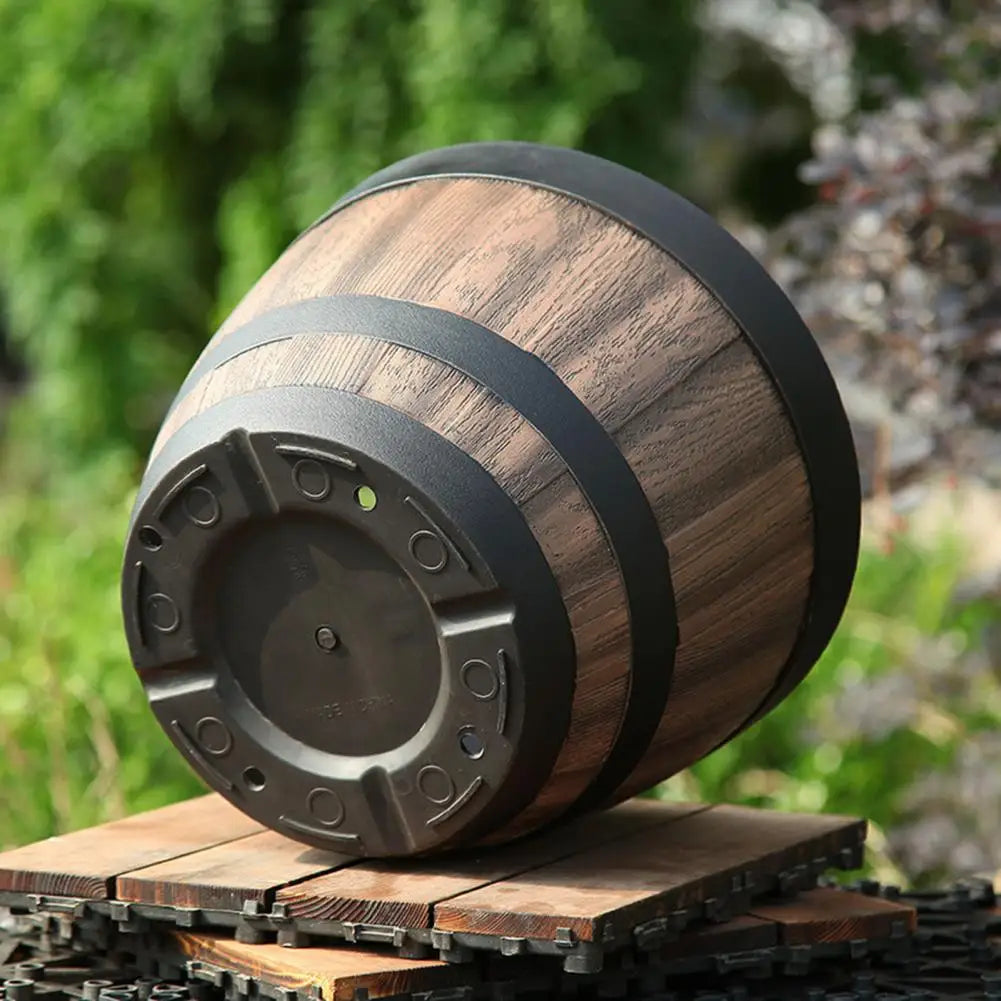Large Plant Pot Faux Whiskey Barrel Shape Home Decor Plastic Indoor Outdoor Yard Patio Flowerpot for Garden