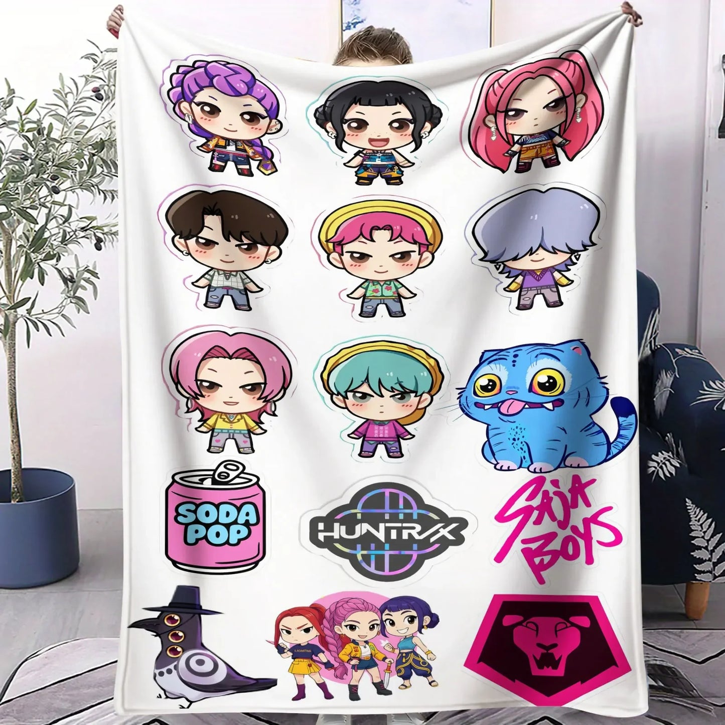 K POP D-Demon H-Hunters Collage Blanket Hot Anime Soft Warm Flannel Throw Sofa Bed Cover Travel Camping Kids Girls Fans Gift