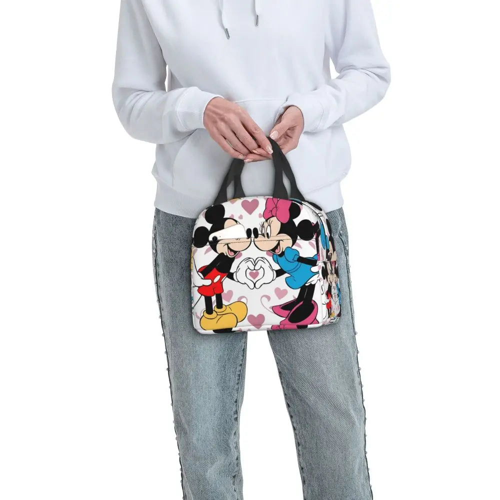 Custom Mickey Pink Minnie Mouse Lunch Bag Women Creative Design Cooler Warm Insulated Lunch Box for Kids School