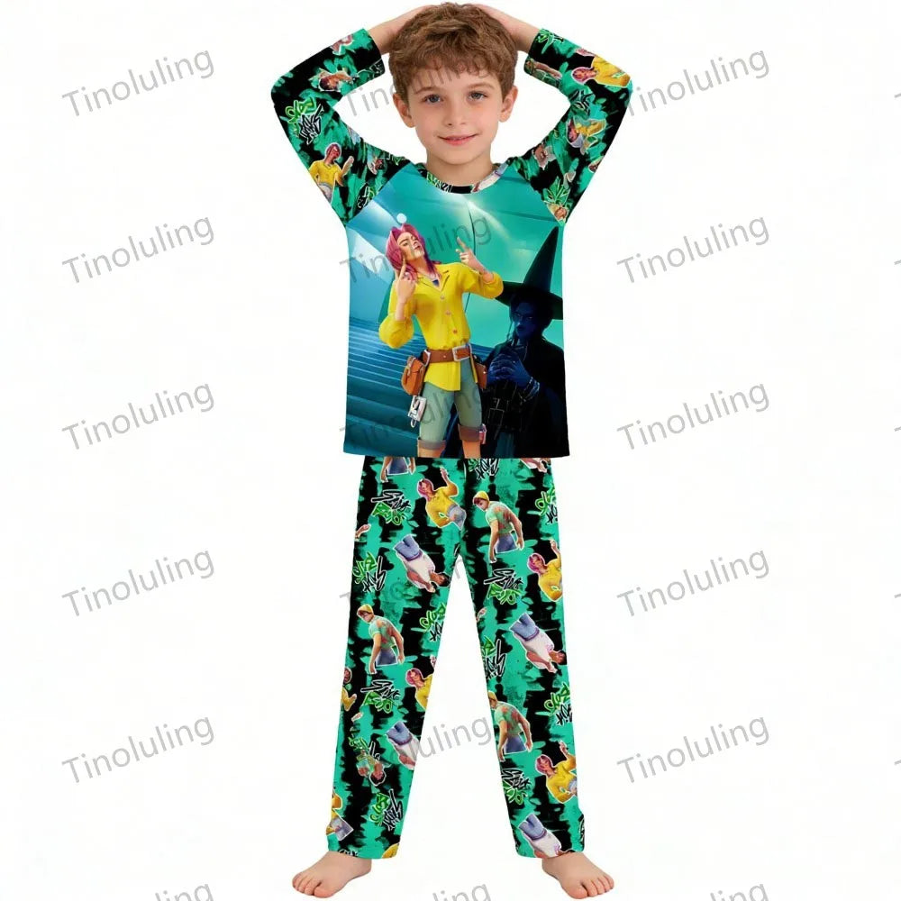 KPop Demon Hunters Huntrix Kids Pajamas Set Long Sleeve Girls Clothing 2pcs Children's Sleepwear Cartoon Boys Nightwear 3-14Y