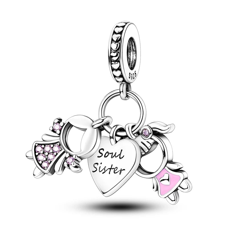 925 Sterling Silver Pink Series Charms Bow Tie Girl Cake Princess Beads Pendant Fit Original Bracelet DIY Jewelry Gift For Woman