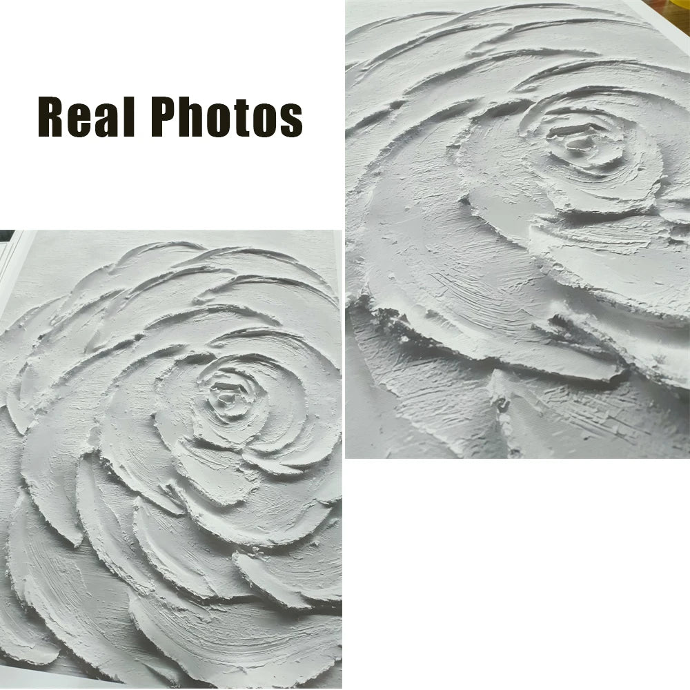 White Textured Flower Painting Poster Heavy Textured Minimalist Wall Art Canvas Painting Prints Home Living Room Decoration