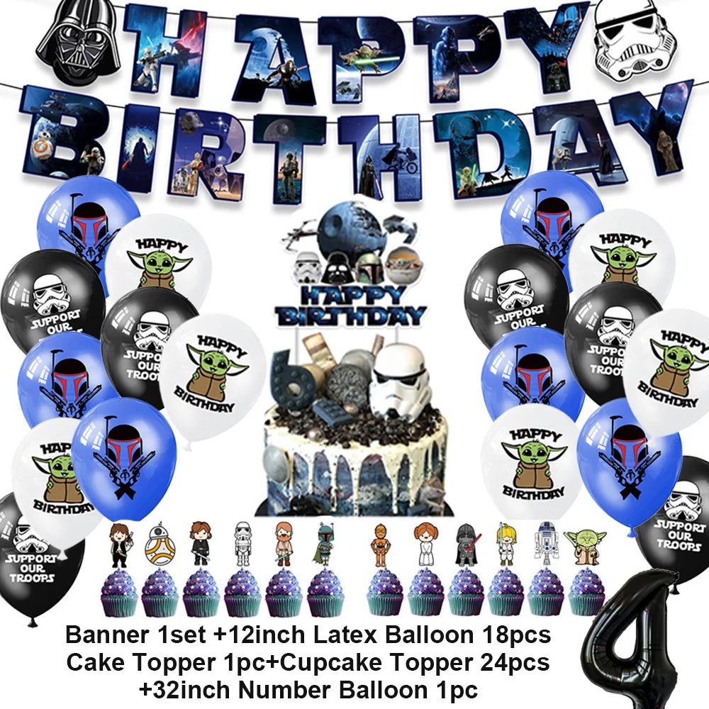 Film Star Wars Theme Birthday Party Decorations Cake Topper Number Balloons Background Yoda Master Robot Backdrop Supplies Gifts