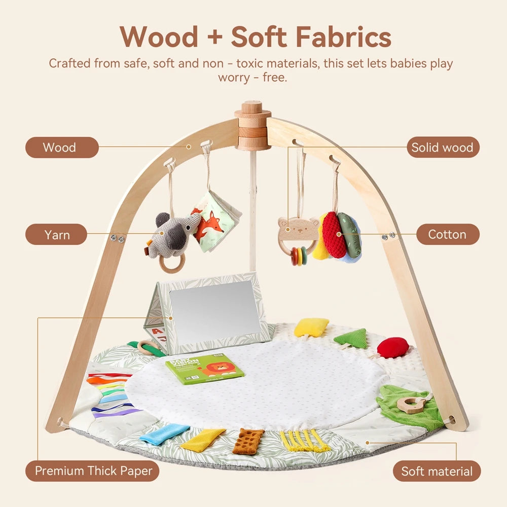 Wooden Baby Play Gym Music Activity Mat 0-12 Baby Months Exercises For The Limbs Sensory Development Toys Mobile Suspended Bell