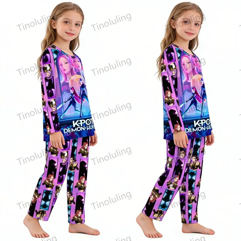 KPop Demon Hunters Huntrix Kids Pajamas Set Long Sleeve Girls Clothing 2pcs Children's Sleepwear Cartoon Boys Nightwear 3-14Y