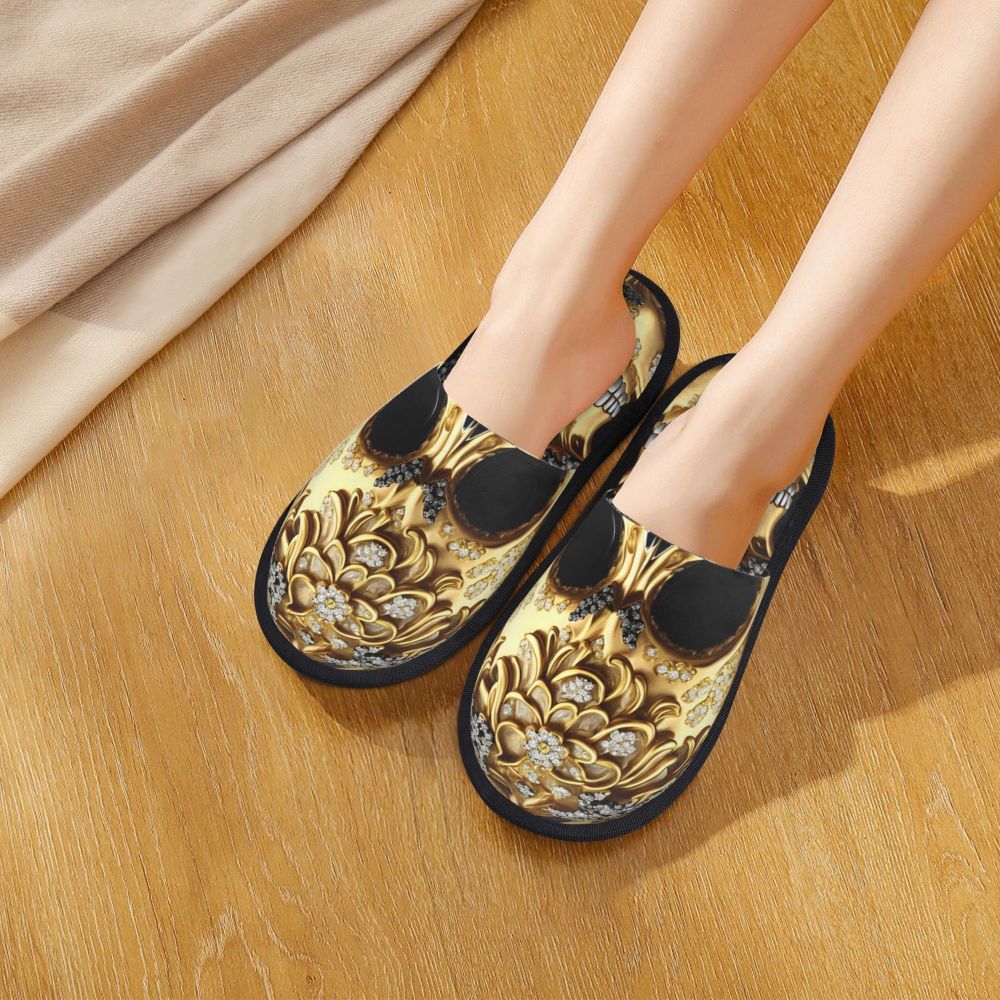 Custom Vintage Baroque Prints Greek Ornament Golden Meander Meandros Soft Scuff Memory Foam Slippers Women Hotel House Shoes