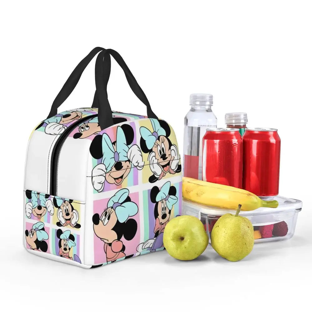 Custom Mickey Pink Minnie Mouse Lunch Bag Women Creative Design Cooler Warm Insulated Lunch Box for Kids School