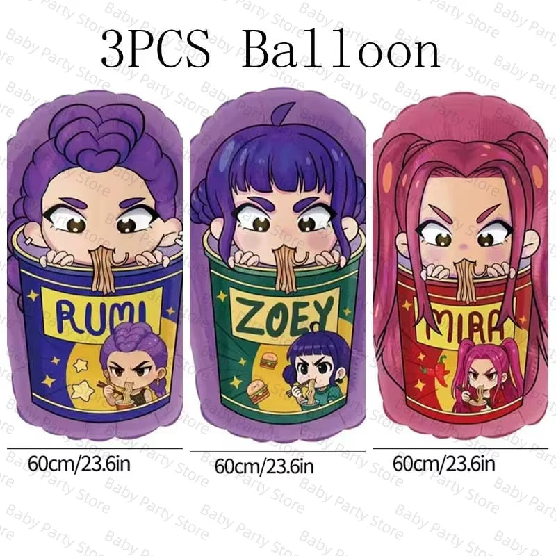 KPop Demon Hunter Theme 18-inch Cartoon Anime Foil Balloon Set for Baby Shower Supplies Kids Birthday Party Decorations Gifts