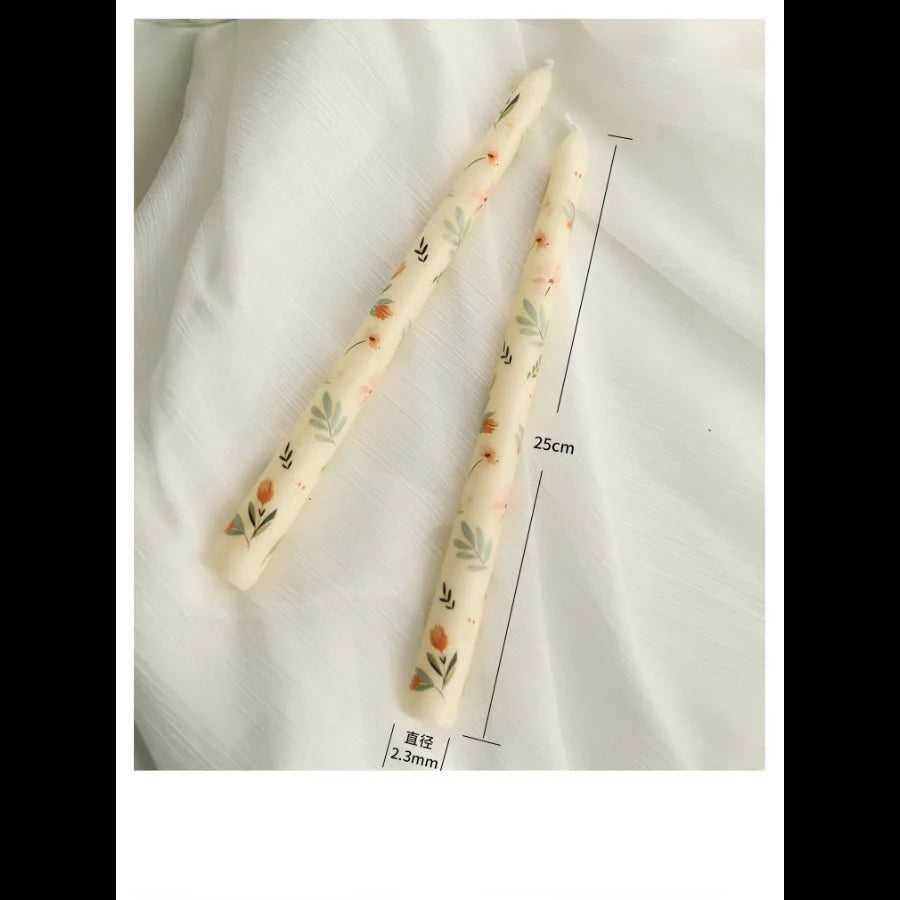 2pcs/Box 9.85in Taper Scented Candles Romantic Hand Painted Rose Long Candle For Home Decoration Candle Wedding Decoration