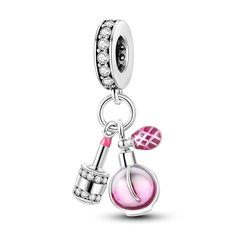 925 Sterling Silver Pink Series Charms Bow Tie Girl Cake Princess Beads Pendant Fit Original Bracelet DIY Jewelry Gift For Woman