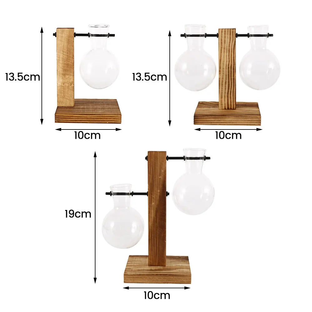 Planter Vases Flower Pot Hydroponic Plant Glass Decor Terrarium Wooden Stand Hydroponic Propagation Station Indoor Desktop Decor