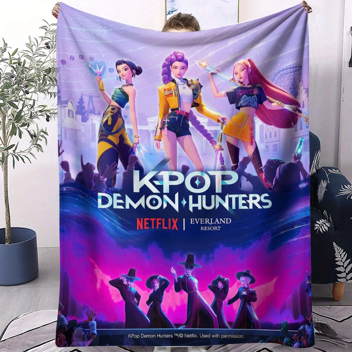 K Pop Demon Hunters Flannel Blanket Cyberpunk-style Plush Throw Blanket Fans Gift for Home Leisure Sofa Bed Cover Travel Camping