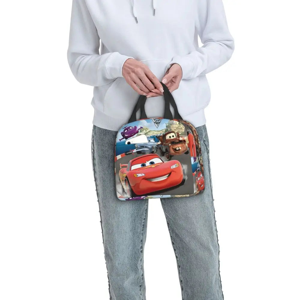 Custom Car 95 Lightning Mcqueen Insulated Lunch Bag for Women Resuable Racing Car Thermal Cooler Bento Box Office Picnic Travel