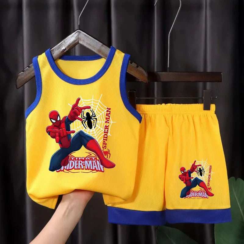 2026 Summer Marvel Breathable Comfy Mesh Boys Basketball Cothes Sets Kids Casual Outfits Child Outdoor Vacation Vest Suit