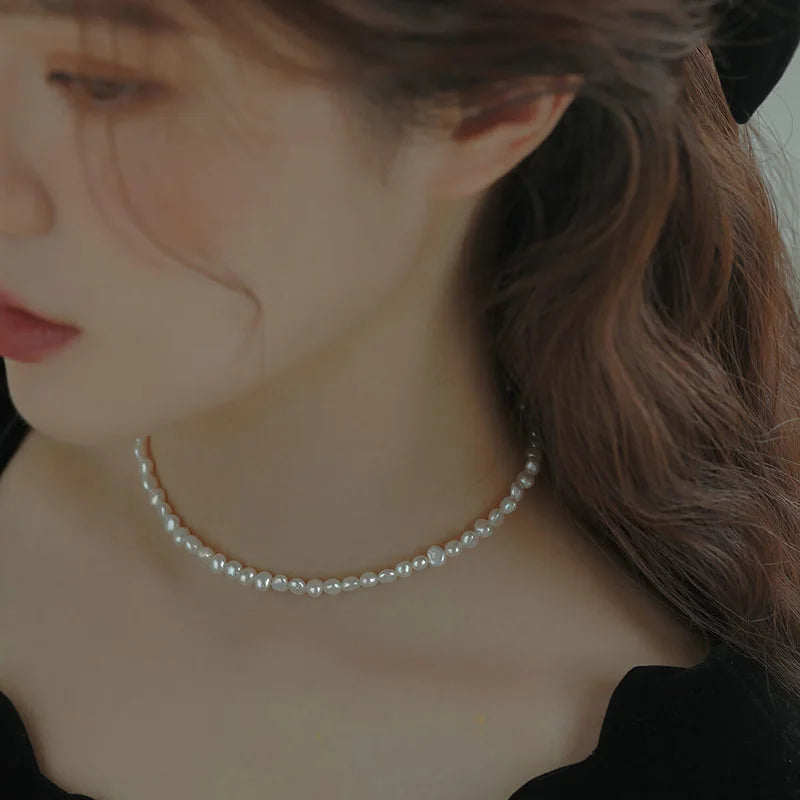 4-5mm Baroque Freshwater Pearl Necklaces with 5cm Extend Chain 925 Sterling Silver 38 45 50cm Necklaces Jewelry Gift 2026 New