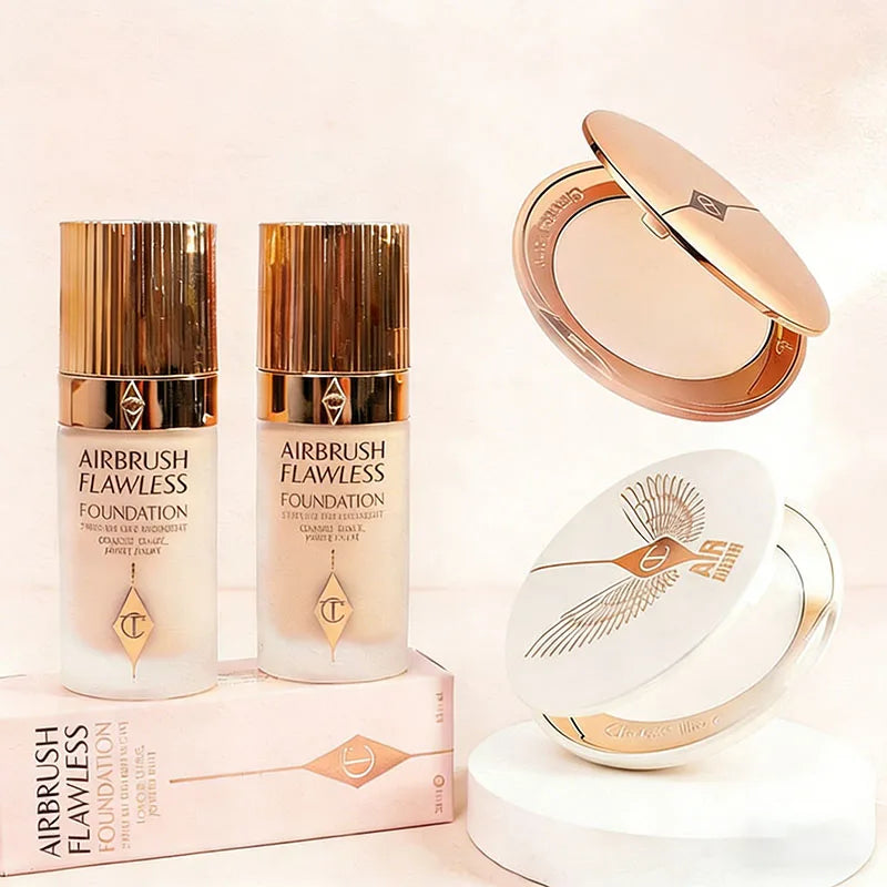 Charlotte Tilbury Soft Light Oil Control Liquid Foundation Small Gold Plate Powder Micro Light Powder Air Cushion Natural Makeup