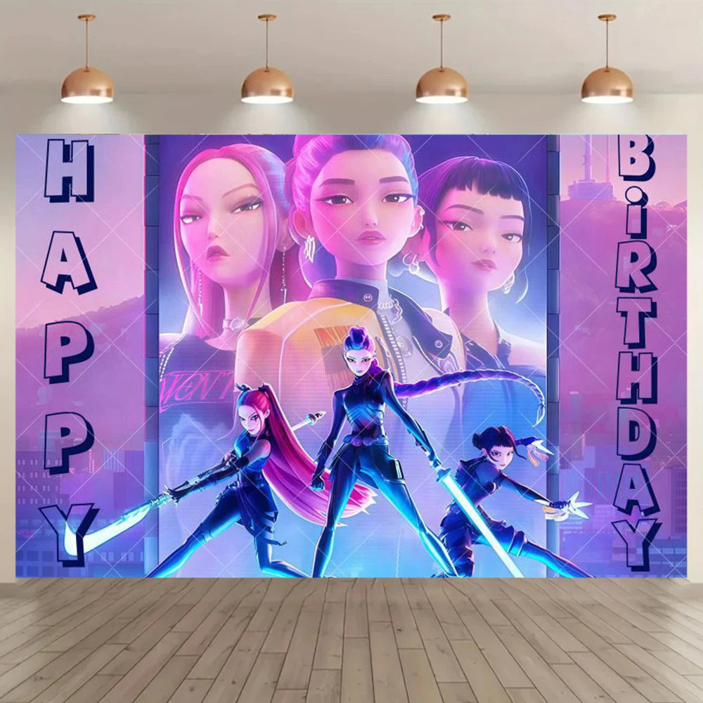 Adult Children's Birthday Party Decorations Background Hot KPop Girl Demon Hunters Backdrop Baby Shower Banner Photo Booth Props