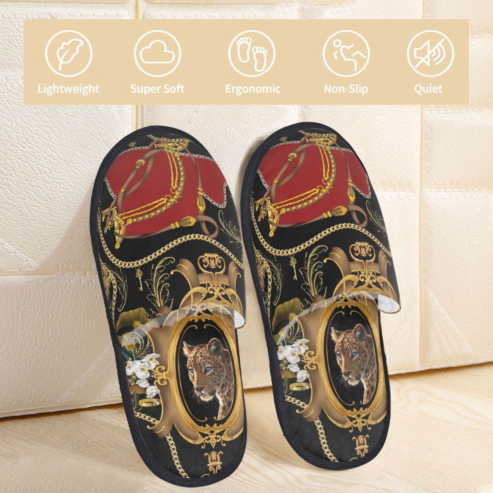 Custom Vintage Baroque Prints Greek Ornament Golden Meander Meandros Soft Scuff Memory Foam Slippers Women Hotel House Shoes