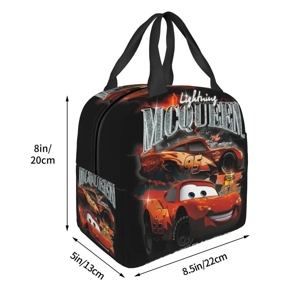 Custom Car 95 Lightning Mcqueen Insulated Lunch Bag for Women Resuable Racing Car Thermal Cooler Bento Box Office Picnic Travel