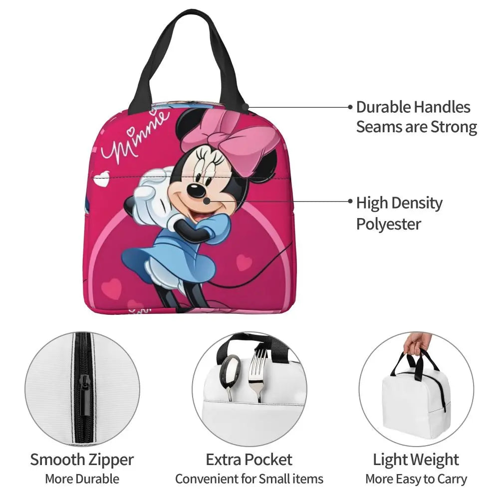 Custom Mickey Pink Minnie Mouse Lunch Bag Women Creative Design Cooler Warm Insulated Lunch Box for Kids School