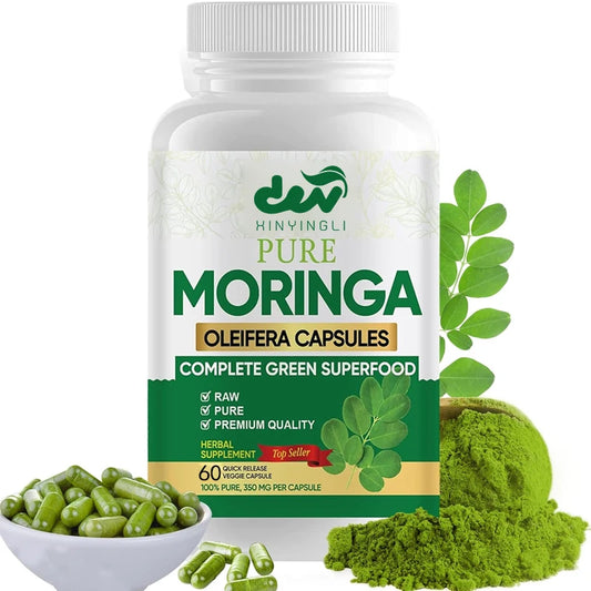 Organic Moringa Powder Capsules, used for energy, immunity, and joint health, made from pure Moringa powder organic