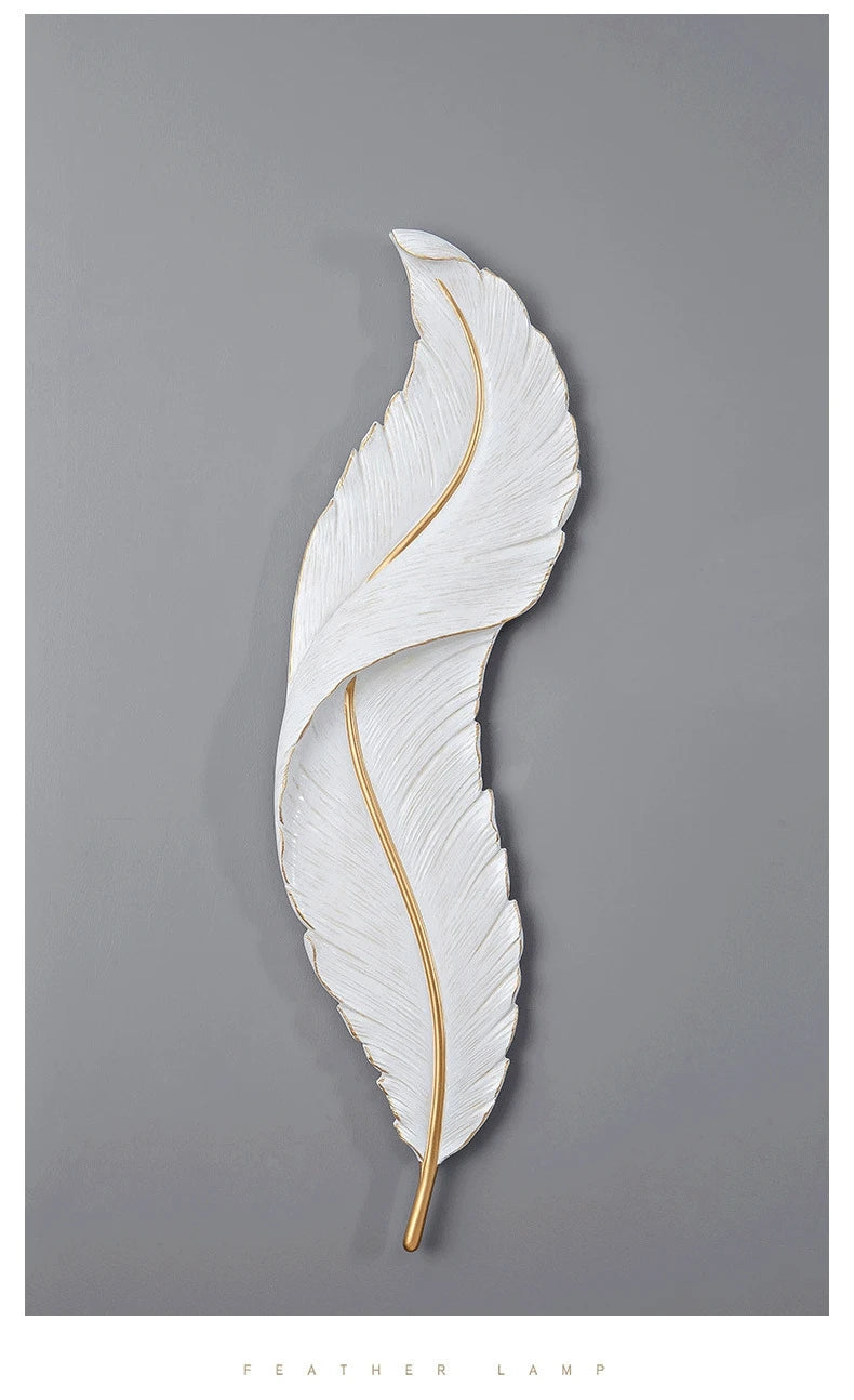 Nordic feather wall lamp, living room, bedroom, headboard, foyer, creative feather lamp, resin aisle, minimalist background ligh