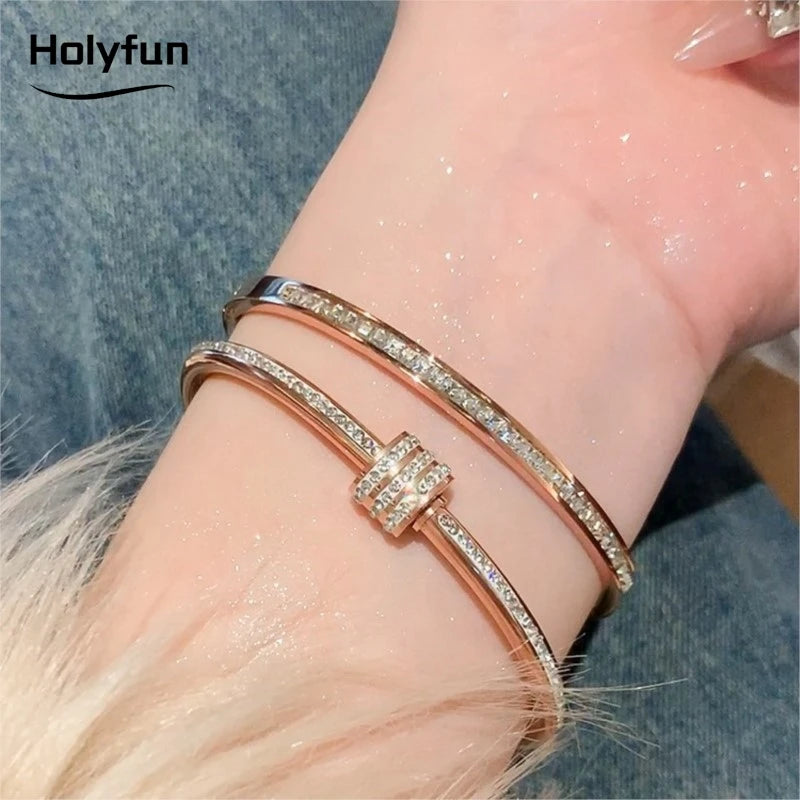 Classic Bracelet Design Gold Color Waterproof Stainless Steel Luxury Brand Sparkling Zircon Bangles for Women Gift Jewelry