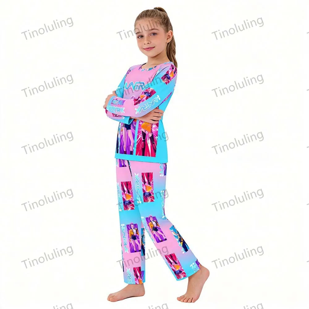 KPop Demon Hunters Huntrix Kids Pajamas Set Long Sleeve Girls Clothing 2pcs Children's Sleepwear Cartoon Boys Nightwear 3-14Y