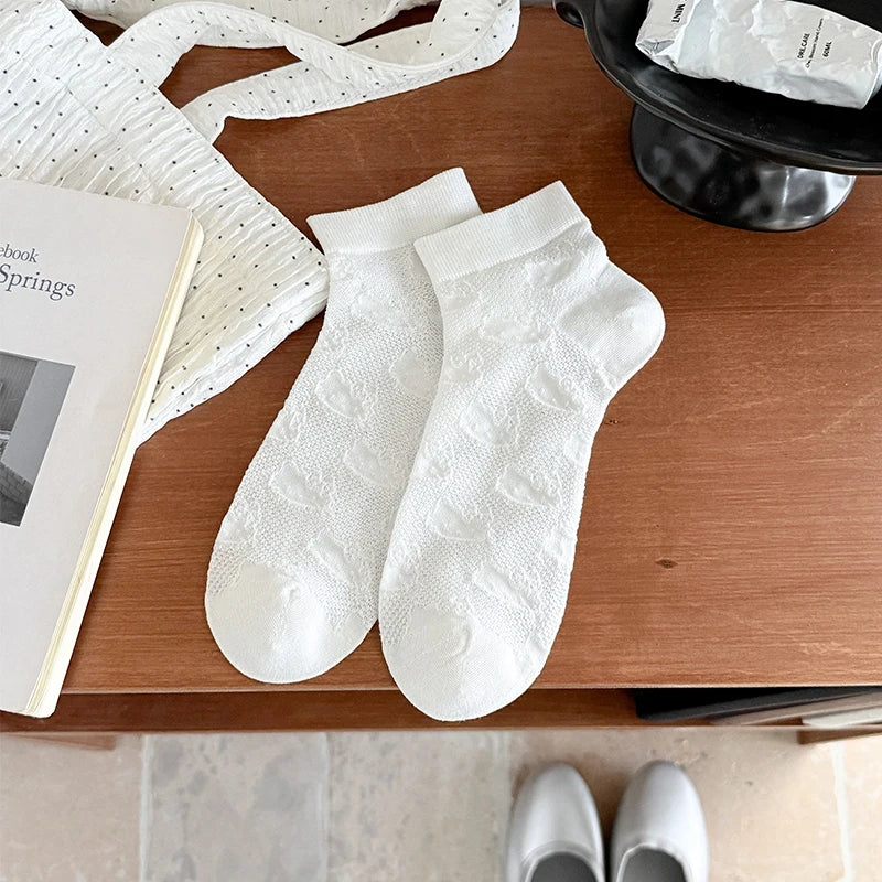 Women's White Ankle Socks 1/5 Pairs Breathable Summer Fashionable Thin Low Tube Silk Socks for Comfortable Wear