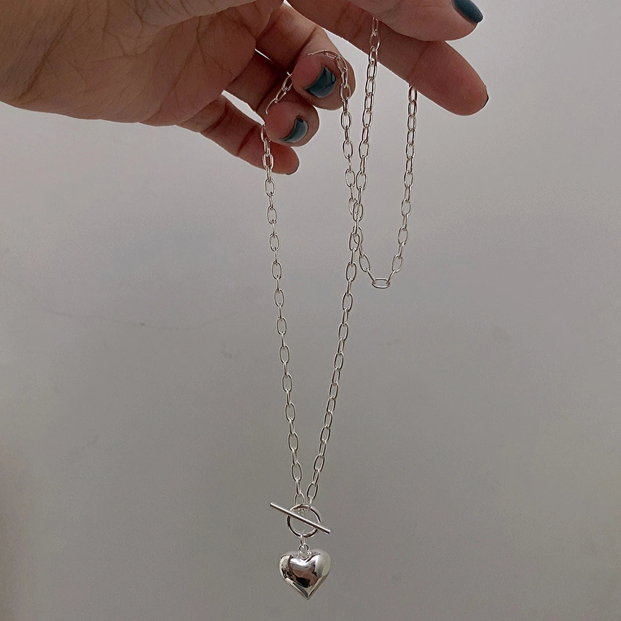 925 Sterling Silver Necklace Heart Pendant OT Clasp Chain Geometric Punk for Women Girl Jewelry Gift Dropshipping Wholesale