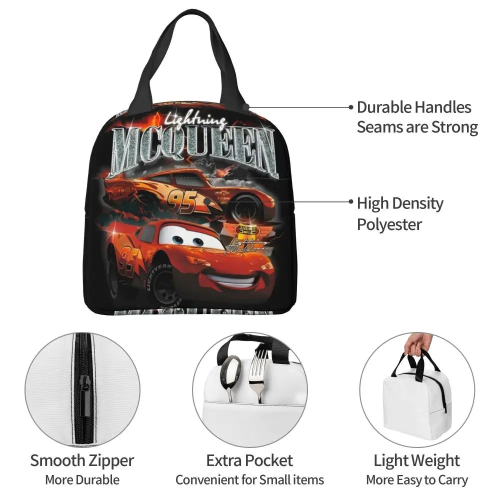 Custom Car 95 Lightning Mcqueen Insulated Lunch Bag for Women Resuable Racing Car Thermal Cooler Bento Box Office Picnic Travel