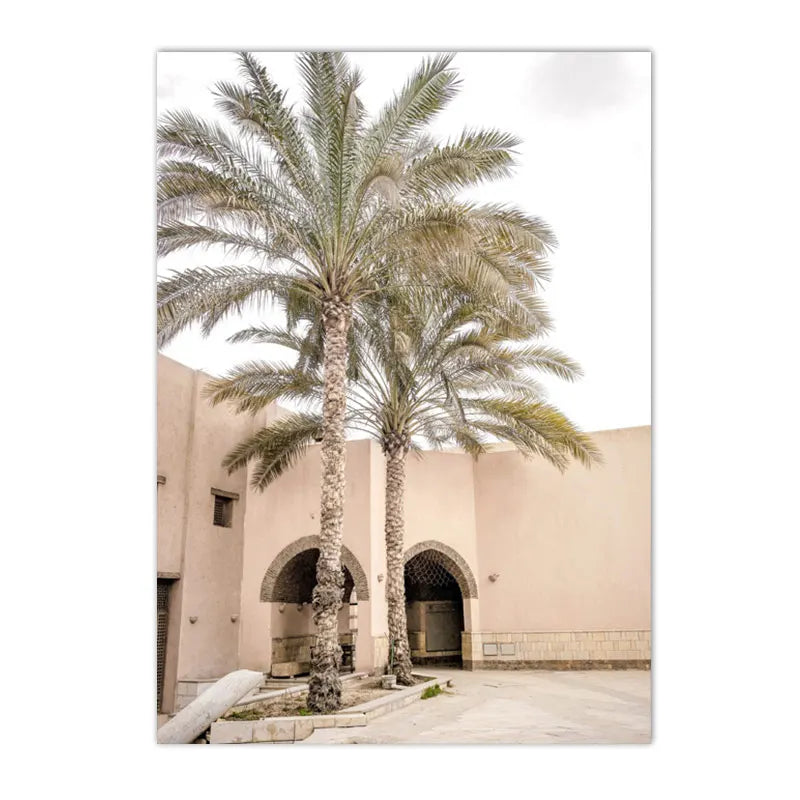 Morocco Architecture Islam Canvas Art Print Beige Flower Palm Tree Painting Ayatul Kursi Muslim Poster Wall Pictures Home Decor