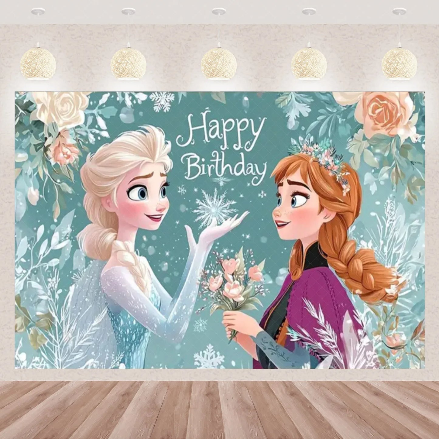 Frozen Elsa Anna Princess Theme Backdrop Frozen Birthday Party Decoration Baby Shower Supplies Background Photo Prop Girl Gift