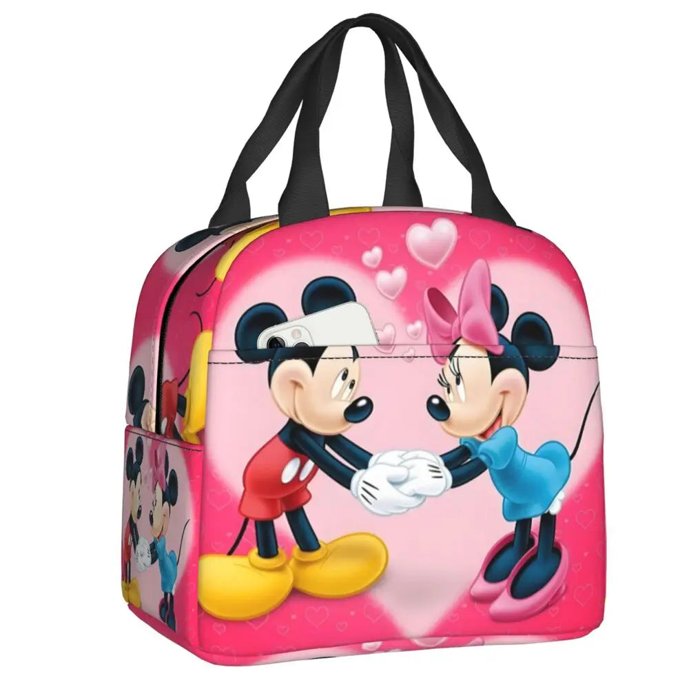 Custom Mickey Pink Minnie Mouse Lunch Bag Women Creative Design Cooler Warm Insulated Lunch Box for Kids School