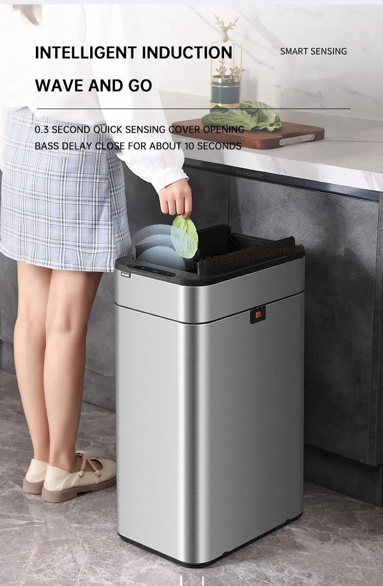 Smart Trash Can 15L 20L 30L 40L 50L 60L Stainless Steel Waste bin High Trash Cans Garbage Bin for Kitchen Trash Can Wastebasket